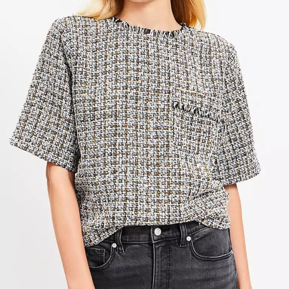 LOFT metallic fringe tweed pocket tee | Small